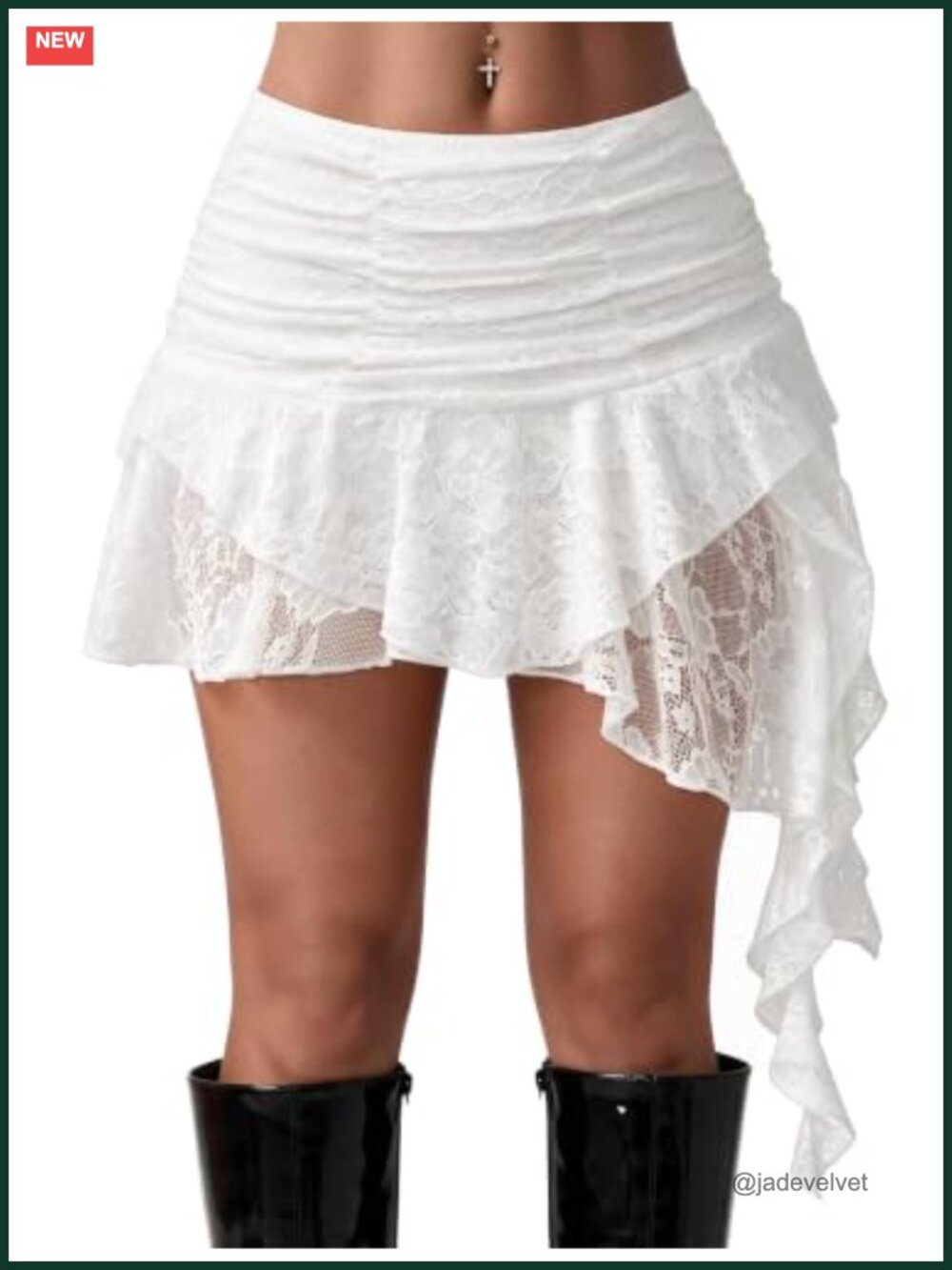 Lace Mini Skort Asymmetrical Ruffle Bodycon Stretch Skirt